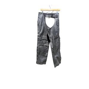 Black Vintage ATL Genuine Leather Riding chaps biker motorcycle Western men S